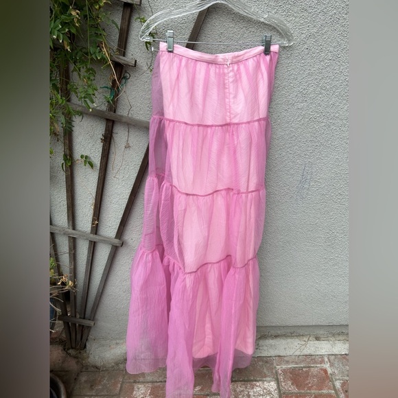 STAUD Organza Dragon Tiered Skirt Pink New With Tags! - Picture 5 of 7